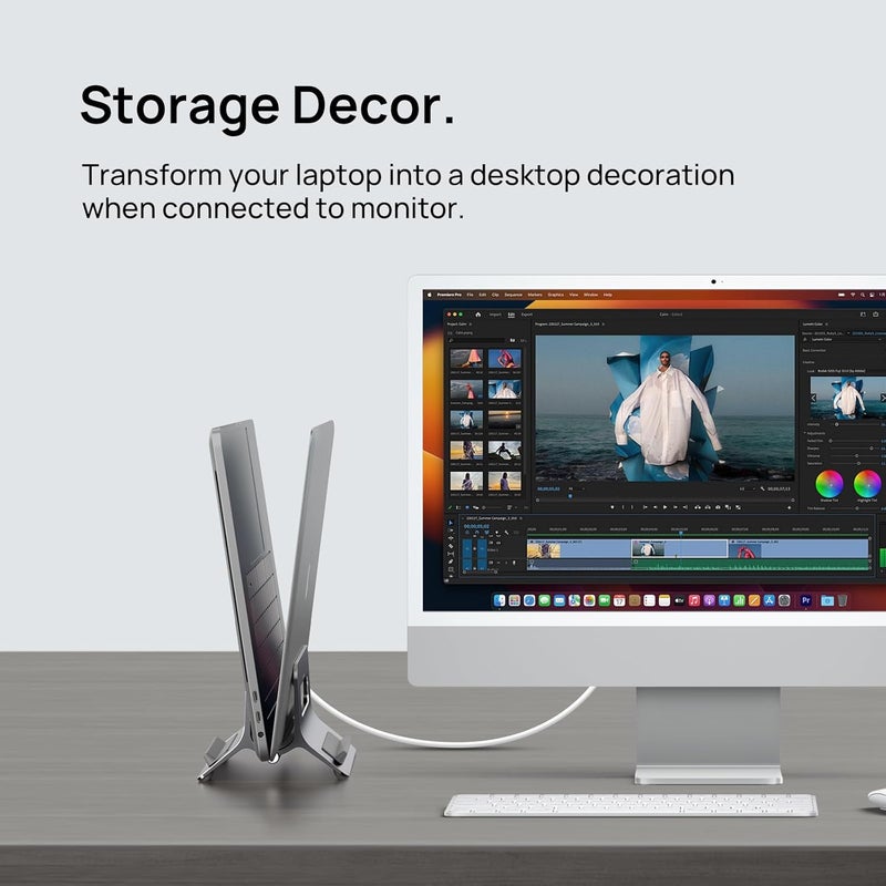 SODI Vertical Laptop Stand for Desk, Gravity Auto Lock MacBook Stand, Aluminum Laptop Holder Vertical Compatible with MacBook Pro, Air, Tablet, Space-Saving Organize Work & Home Office, Gray - Image 4